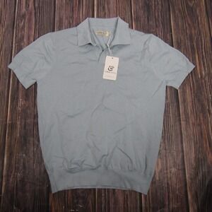 Collars & Co Polo Shirt Mens Large Blue Cotton Silk Knit Short Sleeve Top Casual
